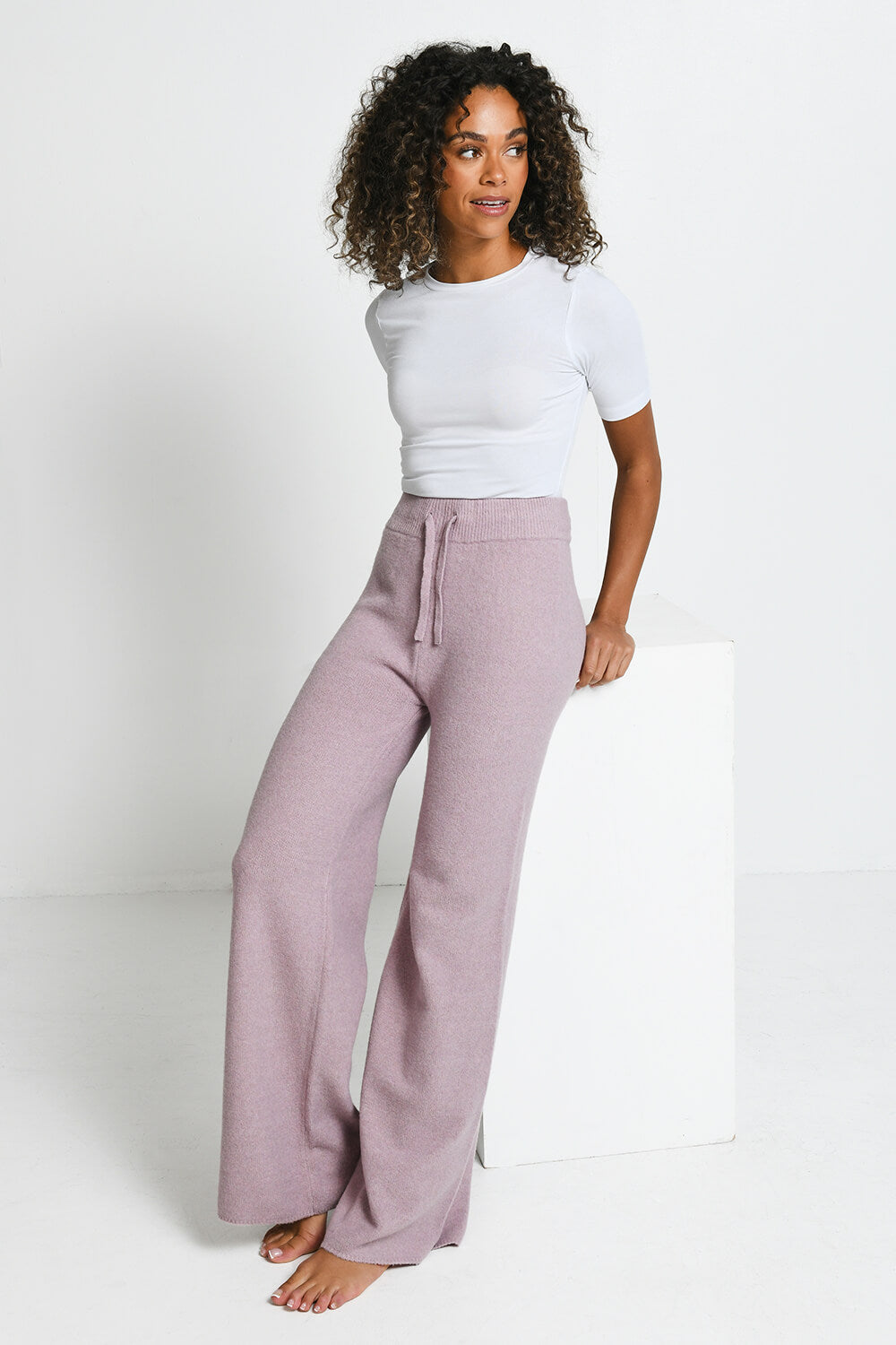 Lounge Strickhose Mit Weitem Bein - Rosafarbene