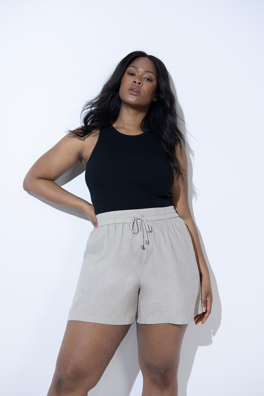 Leinenshorts Curvy - Stone