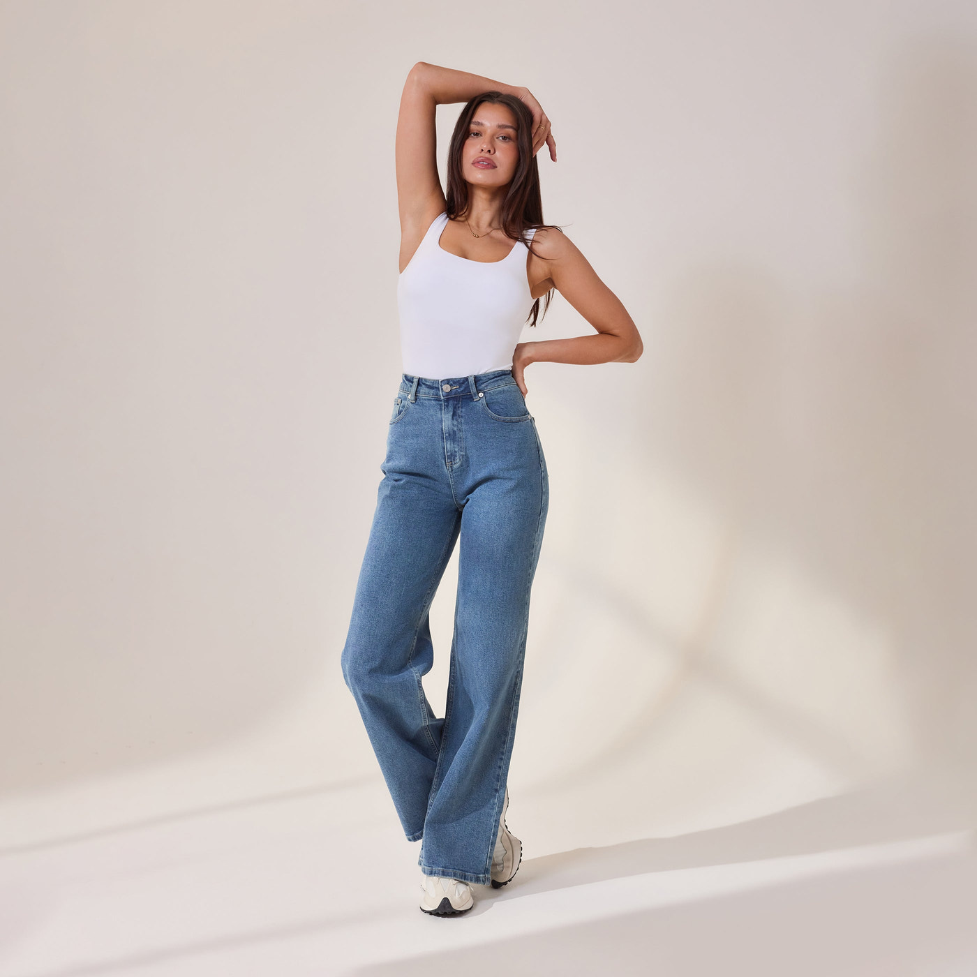 Weite Jeans - Mittelblau