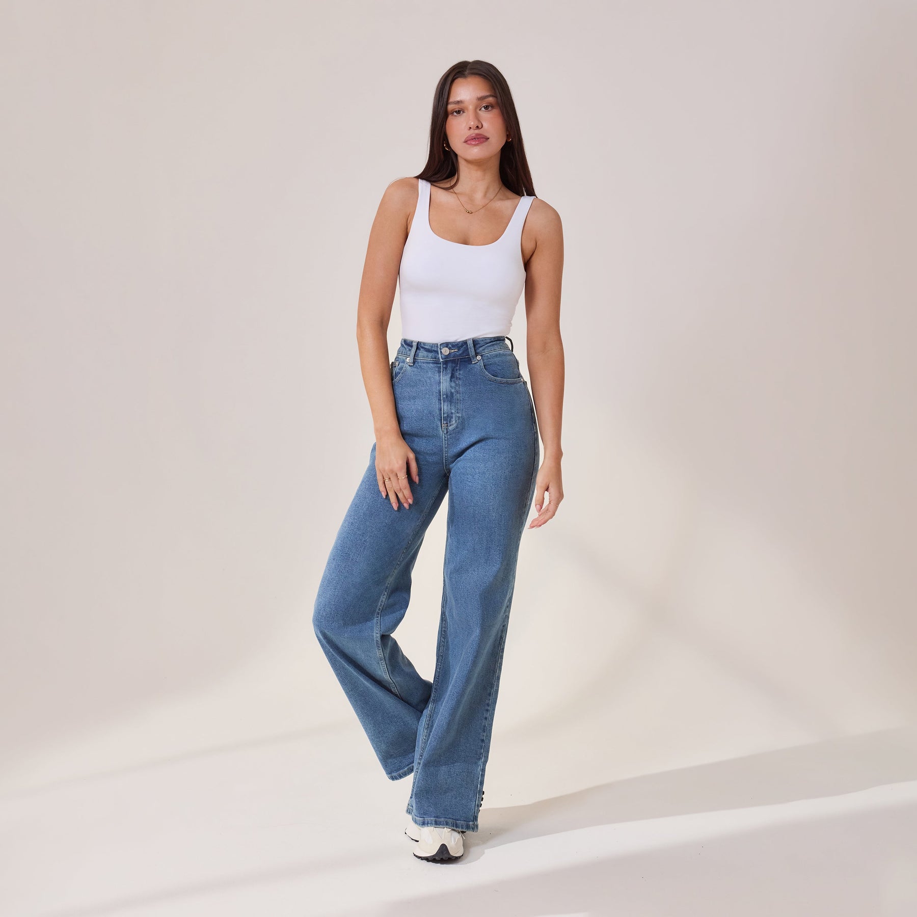 Weite Jeans - Mittelblau