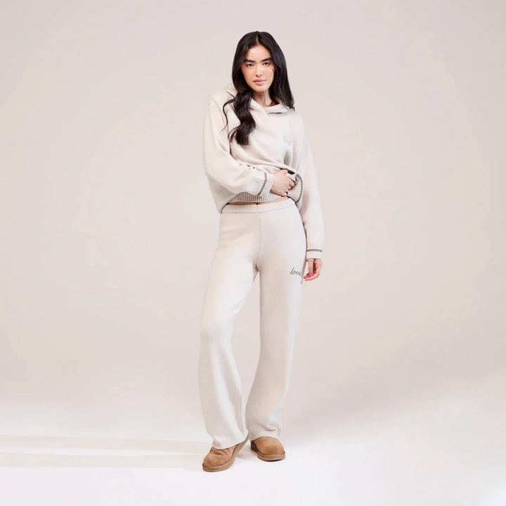 Weich gestrickte weite Hose – Beige