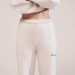 Weich gestrickte weite Hose – Beige
