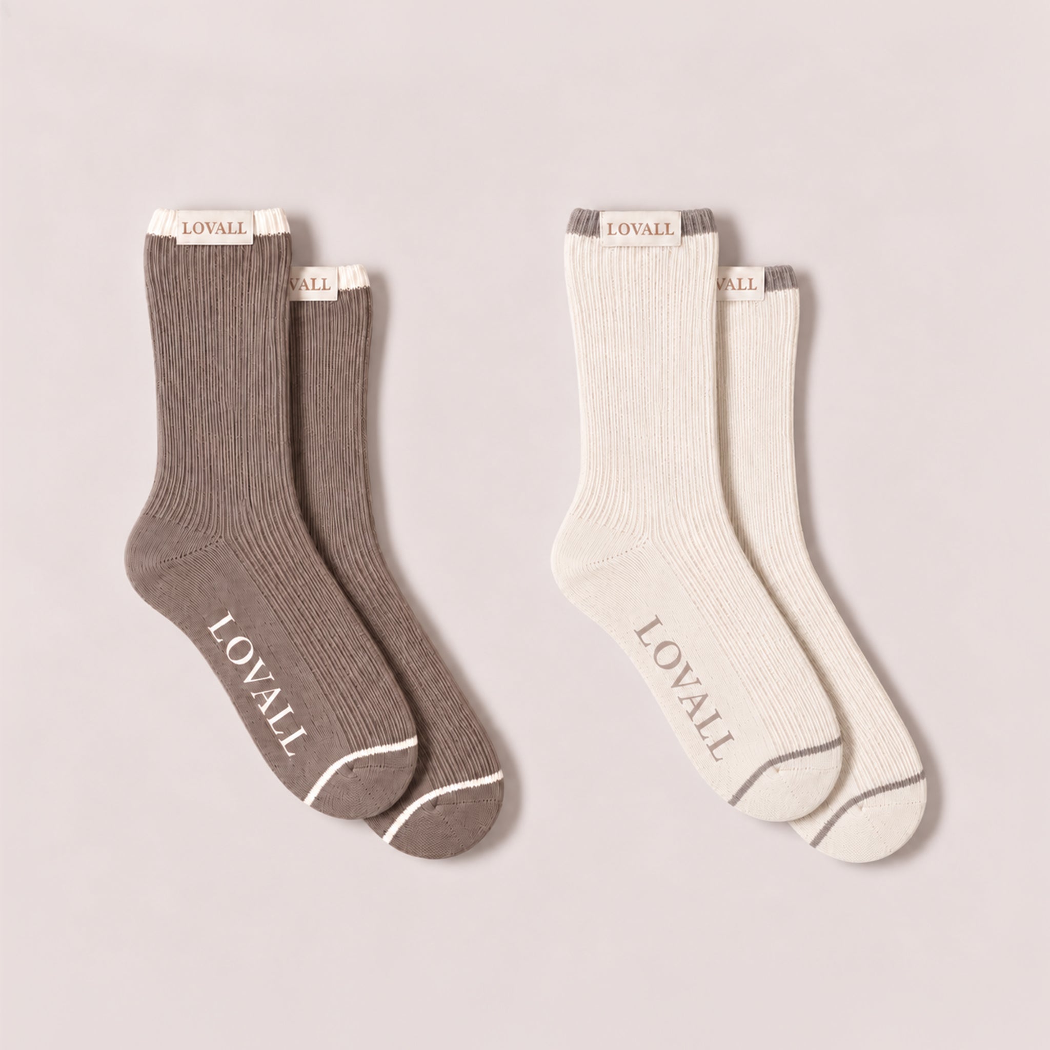 Gestrickte Rippensocken 2er-Pack - Beige/Mokka