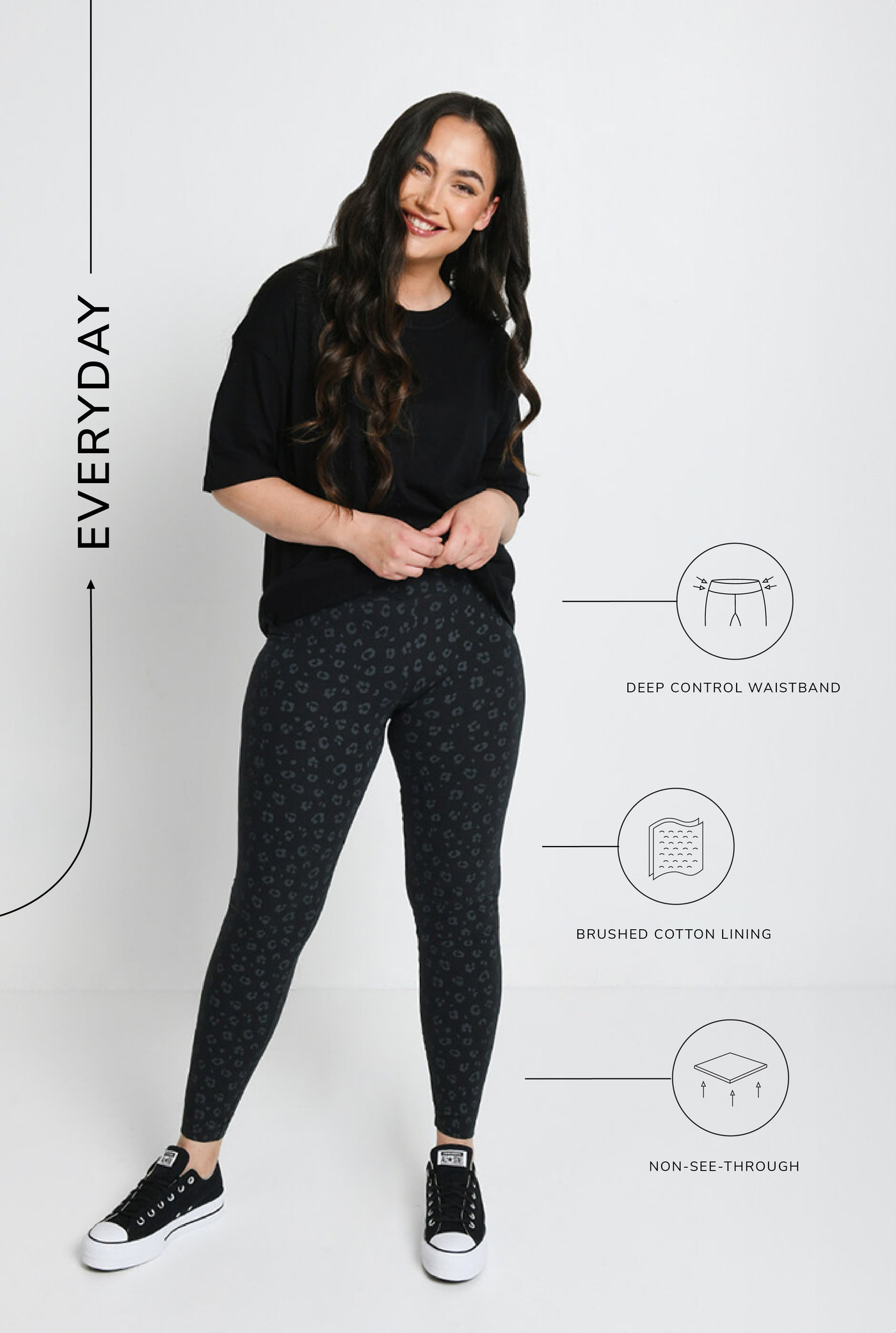 Alltägliche High-Waisted Leggings - Schwarze Animal-Print
