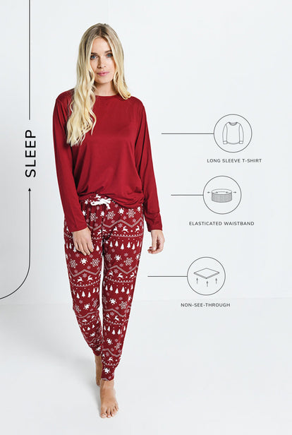 Soft Touch Pyjama Set  - Burgundy Christmas Print