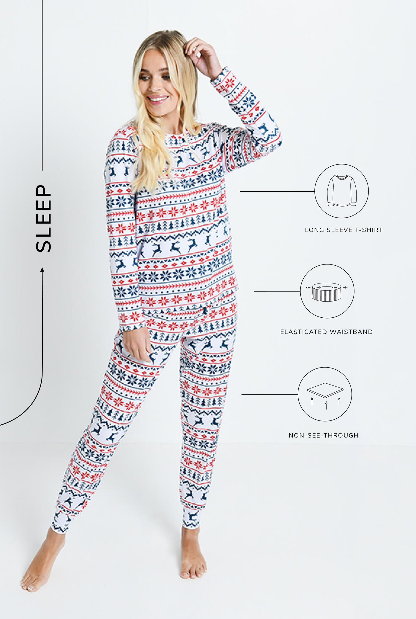 Soft-Touch Pyjama Set  - Weißes Weihnachtsmuster
