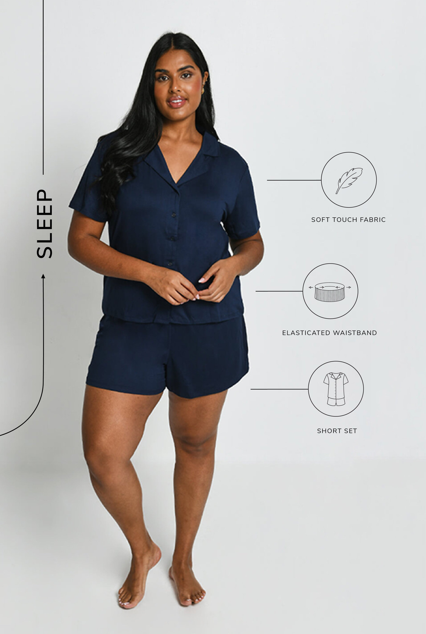 Soft Touch Pyjama-Set Mit Knöpfen - Navy