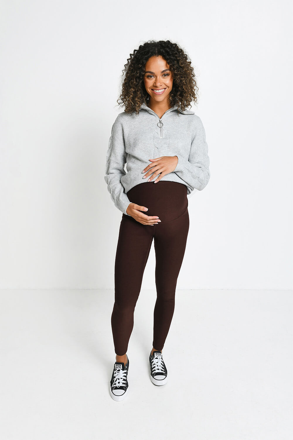 Alltägliche Winter Umstandsleggings mit hoher Taille - Espresso-Braune