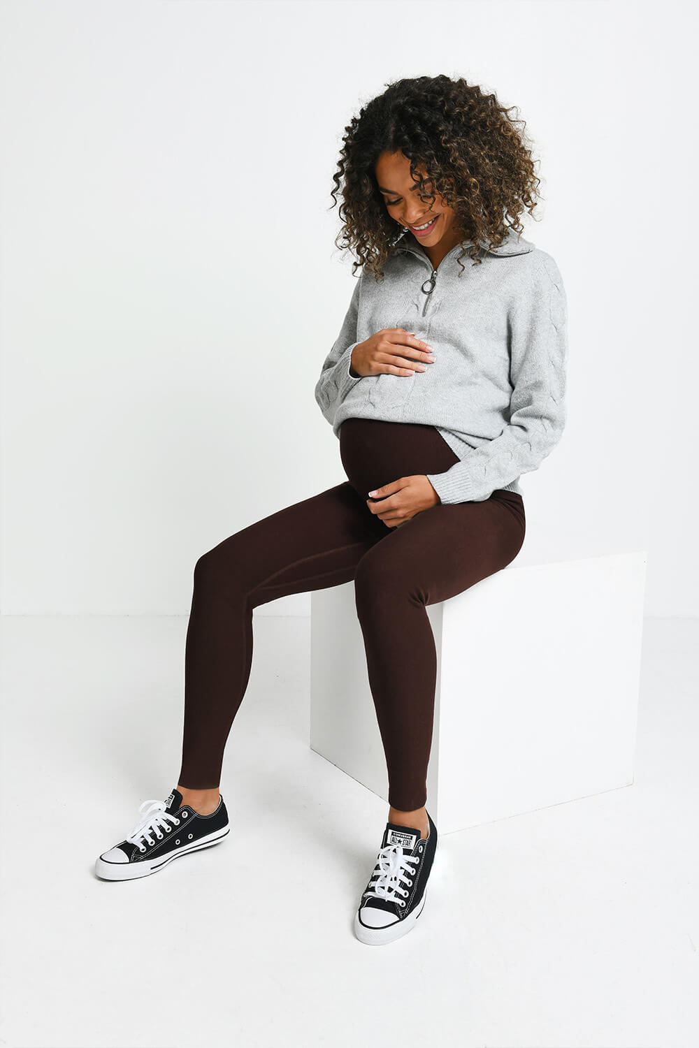 Alltägliche Winter Umstandsleggings mit hoher Taille - Espresso-Braune