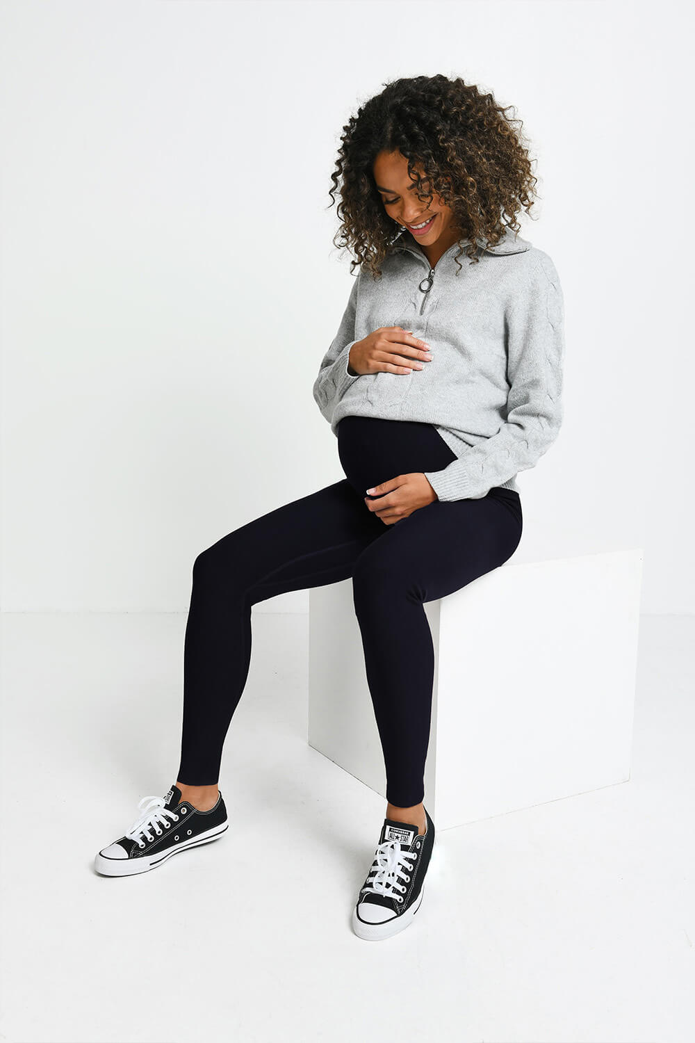 Alltägliche Winter Umstandsleggings mit hoher Taille - Vintage Navy