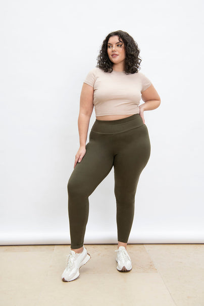 Everyday High Waisted Leggings Curvy - Khaki Green