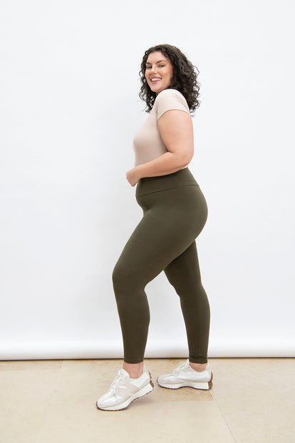 Everyday High Waisted Leggings Curvy - Khaki Green