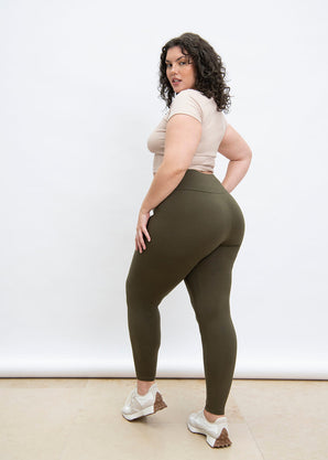 Everyday High Waisted Leggings Curvy - Khaki Green