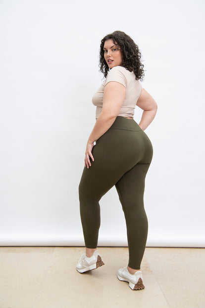 Everyday High Waisted Leggings Curvy - Khaki Green