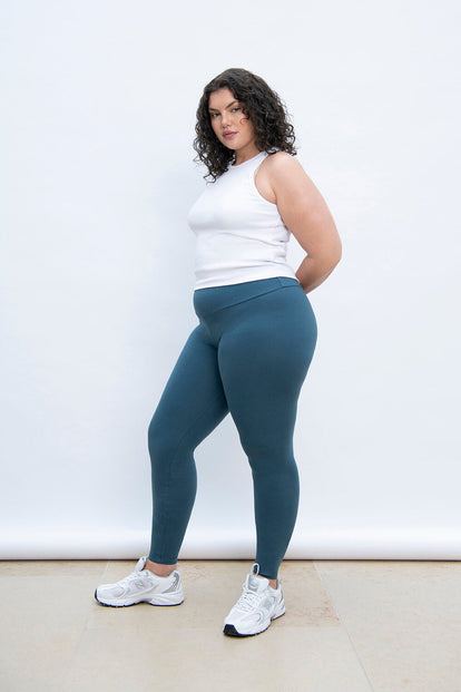 Everyday High Waisted Leggings Curvy - Petrol Blue