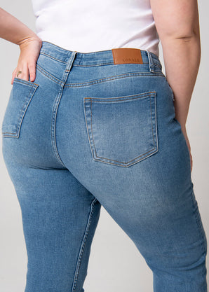 Gerippte Hose Mit Weitem Bein Curvy-Fit Mom Jeans - Mid Blue