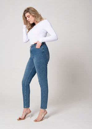 Slim-Fit Mom Jeans - Mid Blue