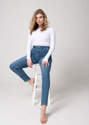 Slim-Fit Mom Jeans - Mid Blue