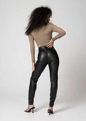 High Waisted Leggings In Lederoptik - Black