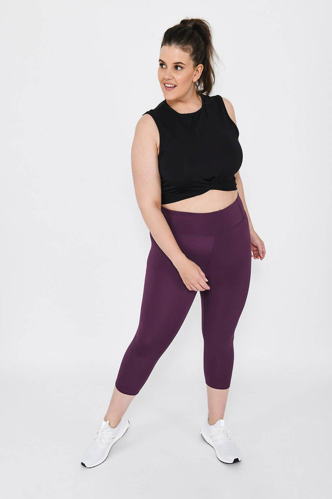 Focus Cropped High Waisted Sport Leggings Curvy - Mulberry Plum