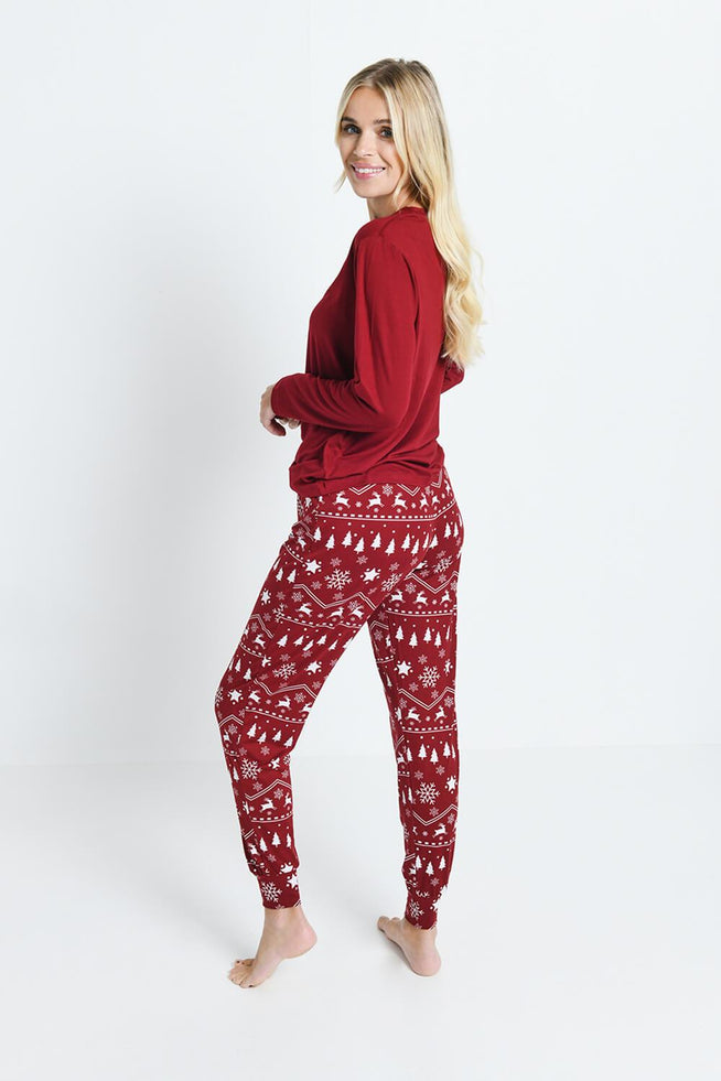 Soft Touch Pyjama Set  - Burgundy Christmas Print