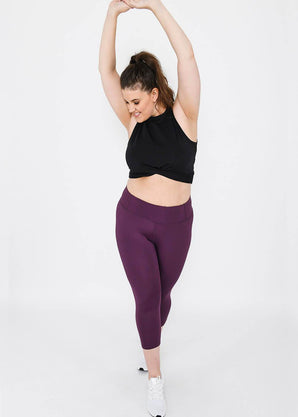 Focus Cropped High Waisted Sport Leggings Curvy - Mulberry Plum