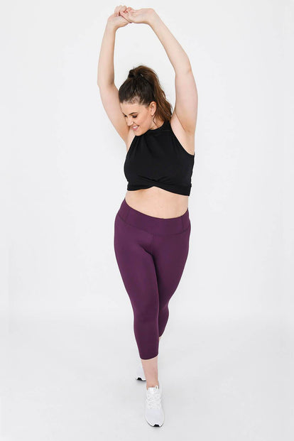 Focus Cropped High Waisted Sport Leggings Curvy - Mulberry Plum