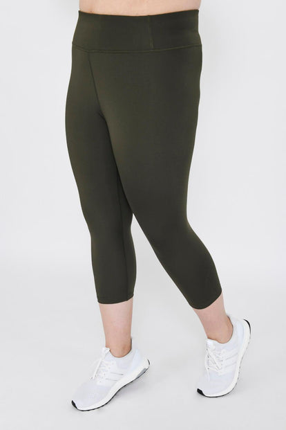 Focus Cropped High Waisted Sport Leggings Curvy - Olive Green