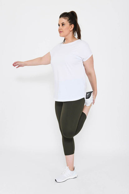 Focus Cropped High Waisted Sport Leggings Curvy - Olive Green