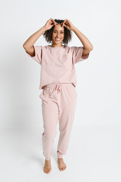 Baumwoll-Pyjama Set Gestreift - Dusty Pink