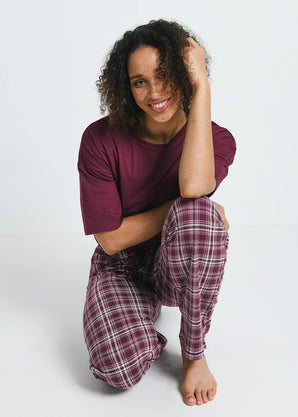 100% Baumwoll-Pyjama Set - Burgundy Check