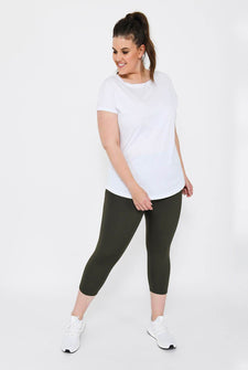 Focus Cropped High Waisted Sport Leggings Curvy - Olive Green