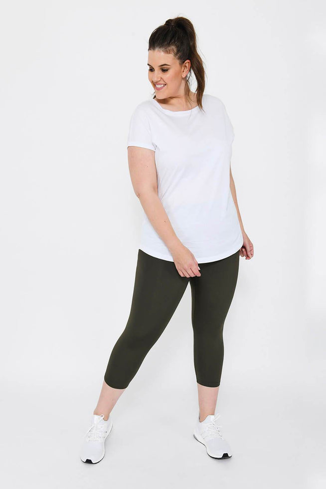 Focus Cropped High Waisted Sport Leggings Curvy - Olive Green