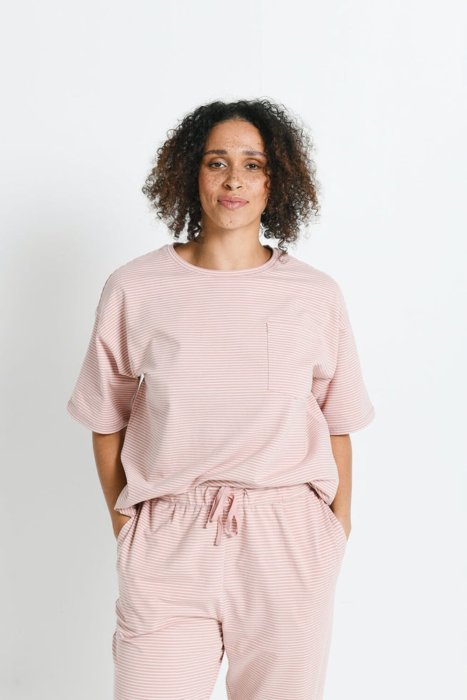 Baumwoll-Pyjama Set Gestreift - Dusty Pink