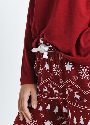 Soft Touch Pyjama Set  - Burgundy Christmas Print