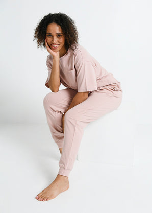 Baumwoll-Pyjama Set Gestreift - Dusty Pink