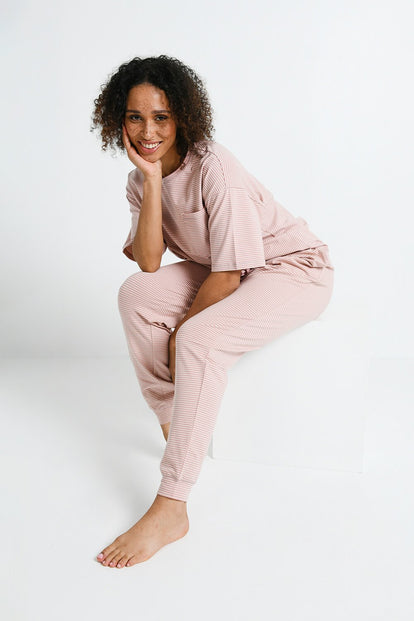 Baumwoll-Pyjama Set Gestreift - Dusty Pink