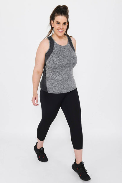 Focus Cropped High Waisted Sport Leggings Curvy - Midnight Black