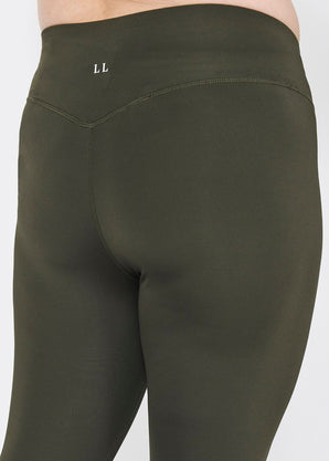 Focus Cropped High Waisted Sport Leggings Curvy - Olive Green