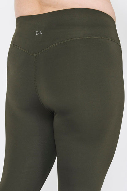 Focus Cropped High Waisted Sport Leggings Curvy - Olive Green