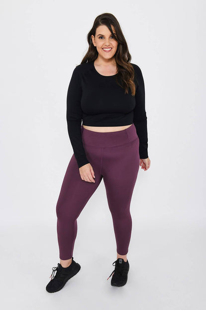 Focus 7/8 High Waisted Sport Leggings Curvy - Mulberry Plum