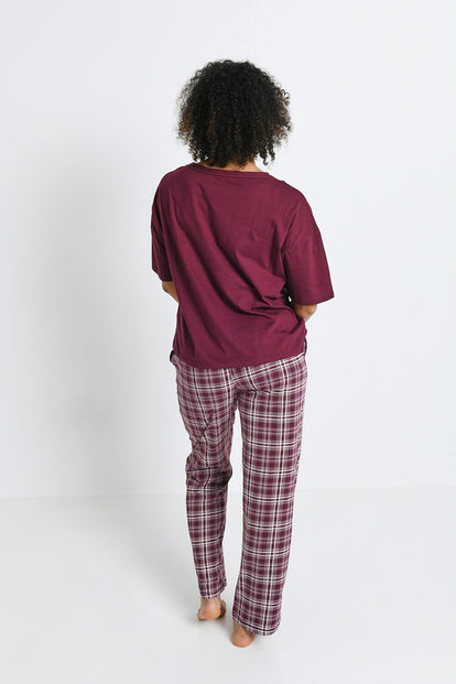 100% Baumwoll-Pyjama Set - Burgundy Check