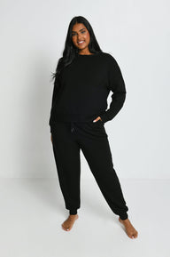 Luxus Lounge Jogginghose Curvy - Black