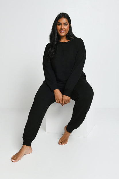 Luxus Lounge Jogginghose Curvy - Black