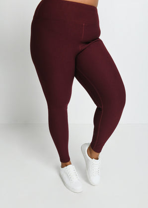 Everyday Winter High Waisted Leggings Curvy - Burgundy