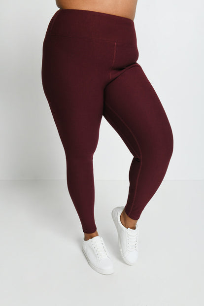 Everyday Winter High Waisted Leggings Curvy - Burgundy