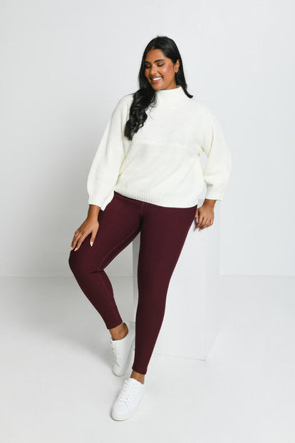 Everyday Winter High Waisted Leggings Curvy - Burgundy