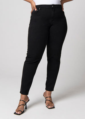 Gerippte Hose Mit Weitem Bein Curvy-Fit Mom Jeans - Black