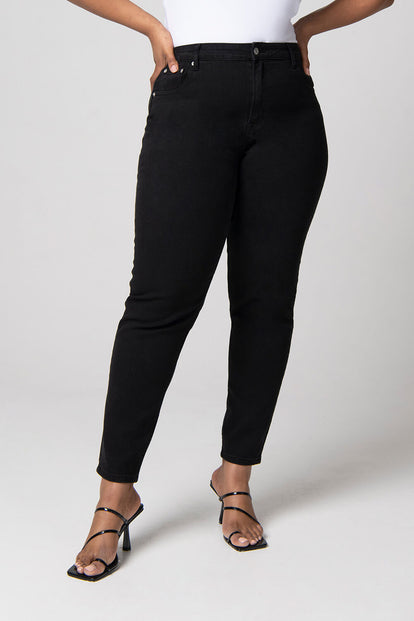 Gerippte Hose Mit Weitem Bein Curvy-Fit Mom Jeans - Black