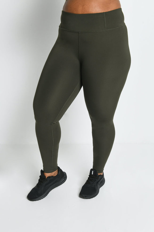 Focus High Waisted Sport Leggings Curvy - Olive Green